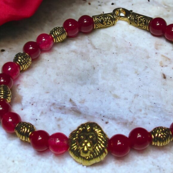 NEW Nemean Lion bracelet with dark pink agate gemstone beads. Myth jewelry. - Picture 4 of 6